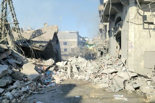 Damage from an Israeli air strike on a marketplace in the southern Lebanese city of Nabatiyeh