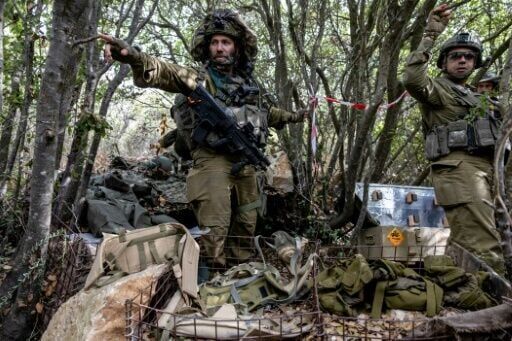 Israeli troops at an alleged abandoned Hezbollah position in southern Lebanon