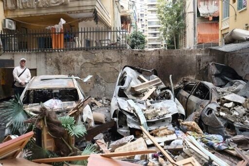 Damage from an Israeli air strike in Beirut's Nweiri area