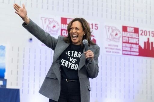 US Vice President and Democratic presidential candidate Kamala Harris speaks at a campaign rally at Western International High School in Detroit, Michigan on October 19, 2024